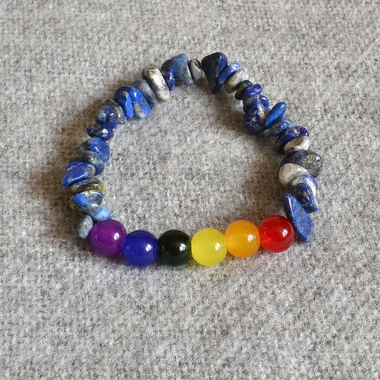 Pride Flag – Elastic Bracelet with Glass Beads and Lapis Lazuli Chip