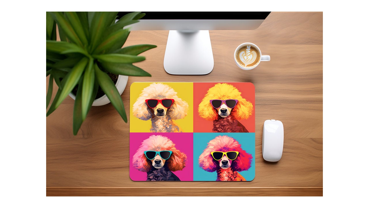 Mouse MatPad home office, desktop, laptop Poodle in Glasses Pop Art style print