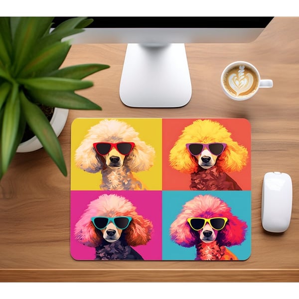 Mouse MatPad home office, desktop, laptop Poodle in Glasses Pop Art style print