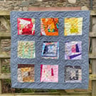 Hand Stitched Wonky Log Cabin, Rainbow Miniature Patchwork Quilt, Wall Art