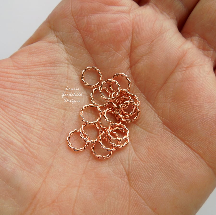 Shiny copper wire twisted 7mm open jump rings x 10, make your own