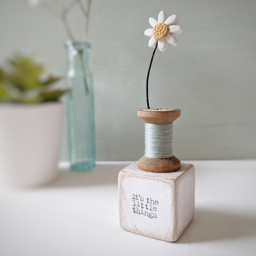 Clay Daisy on a Teeny Vintage Bobbin 'it's the little things'