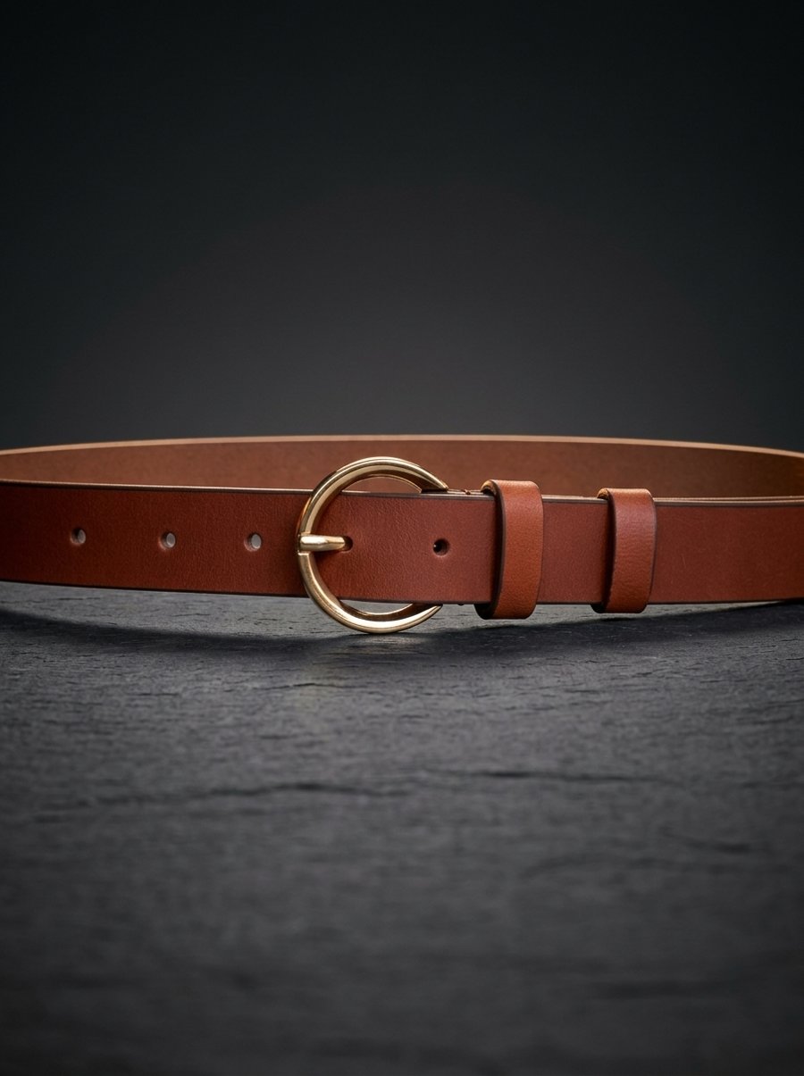 Mustard Full Grain Leather Belt Gold-Tone Round Buckle Womens Belt 25mm 1 Inch