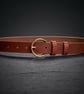 Mustard Full Grain Leather Belt Gold-Tone Round Buckle Womens Belt 25mm 1 Inch