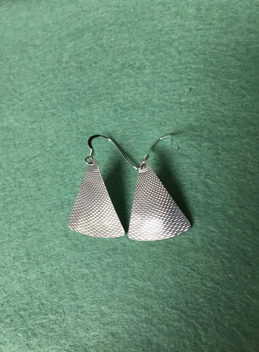 Silver Arc earrings made from a 1941 Powder Compact
