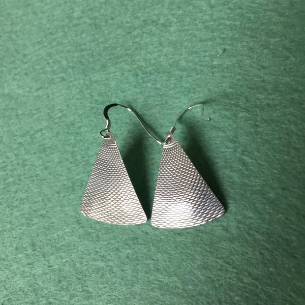 Silver Arc earrings made from a 1941 Powder Compact