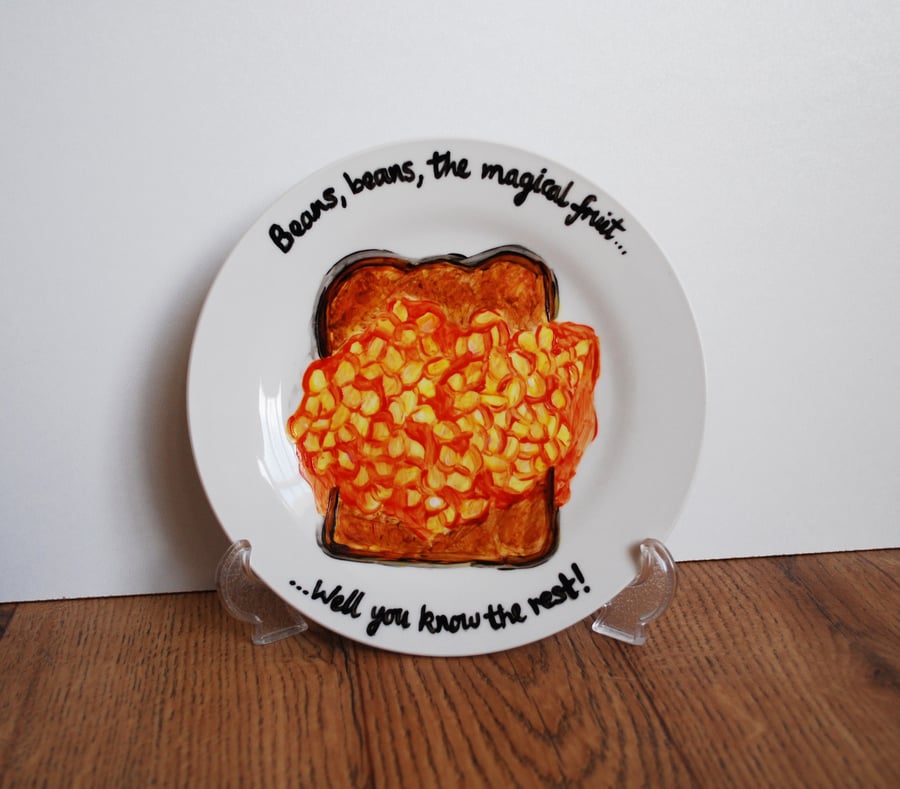 Hand Painted Illustrated Side Plate 'Beans on Toast'
