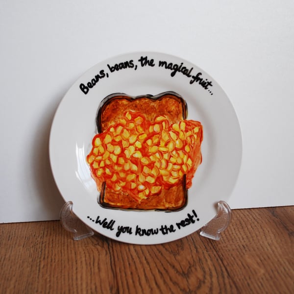 Hand Painted Illustrated Side Plate 'Beans on Toast'
