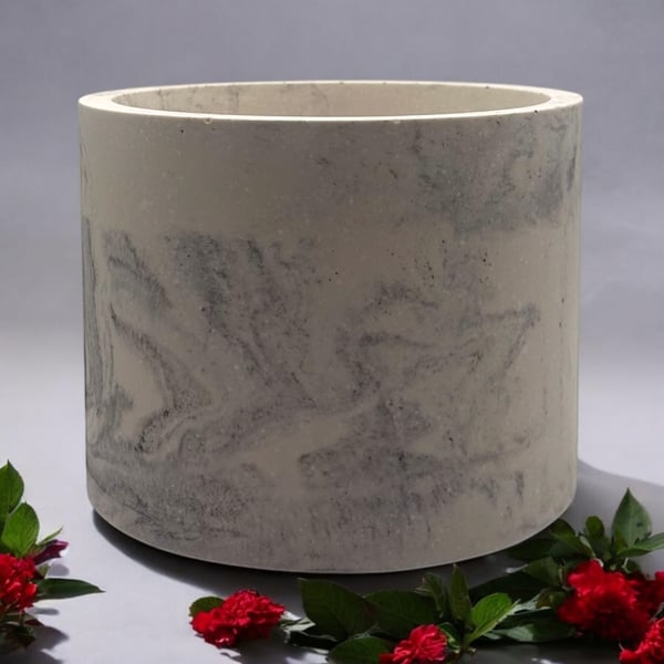 Large White and Grey Marble Effect Plant Pot (1)