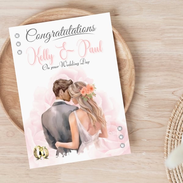 Personalised beautiful wedding card bride groom big day celebration congratulati