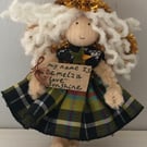 Tiny Cornish Tartan, Curly Hair Fairy Doll Decoration 