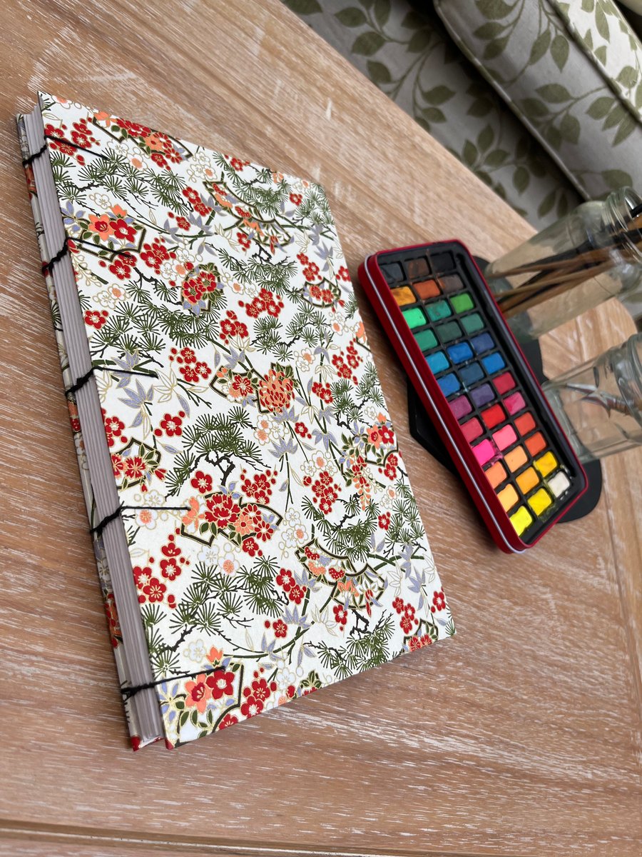 A5 Mixed Media Sketchbook Japanese Chiyogami Cover 