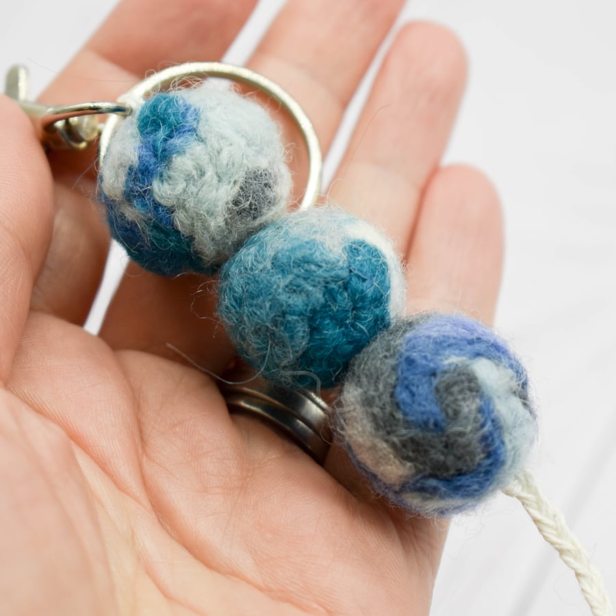 Felted bead Bag Charm - Key Ring Blues and greys