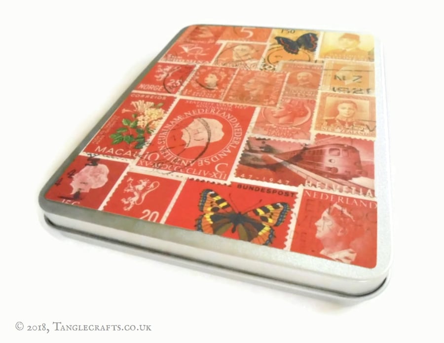 Sunset Stamp Art Storage Tin with hinged lid - stationery box for A6 cards etc