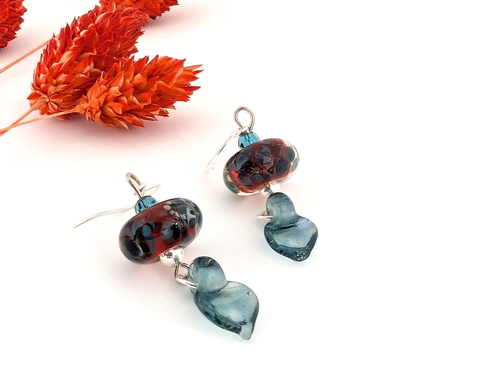 Art Glass Bead Earrings: Swarovski Crystal, Sterling Silver Beads and Earwires