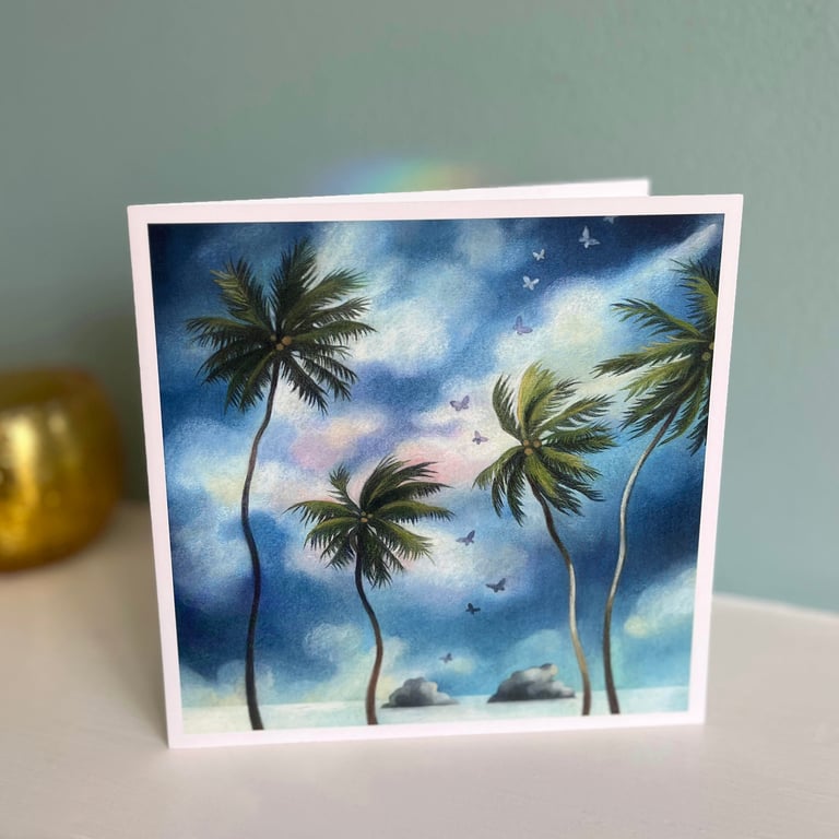 Fiji Art card - palm trees art card, tropical greeting card, ethereal art card