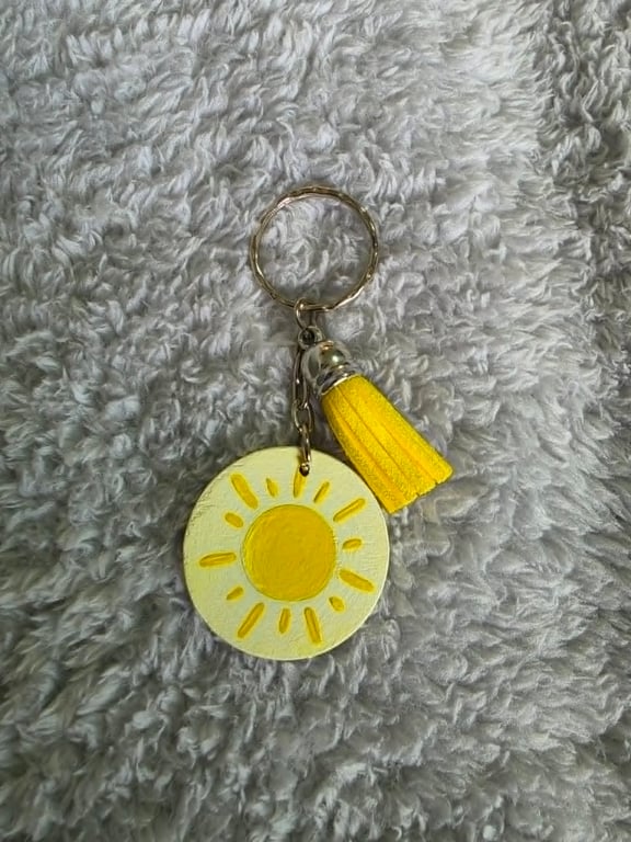 Hand-Painted Sunshine Wooden Keyring