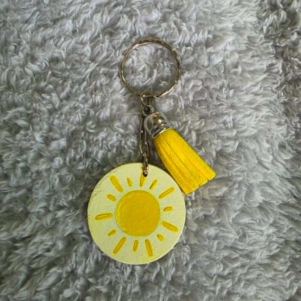 Hand-Painted Sunshine Wooden Keyring
