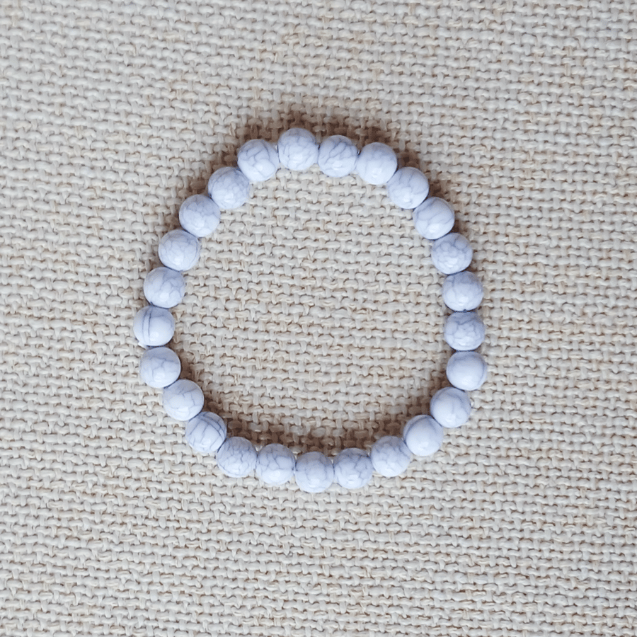 Ladies White Howlite Elastic Bead Bracelet