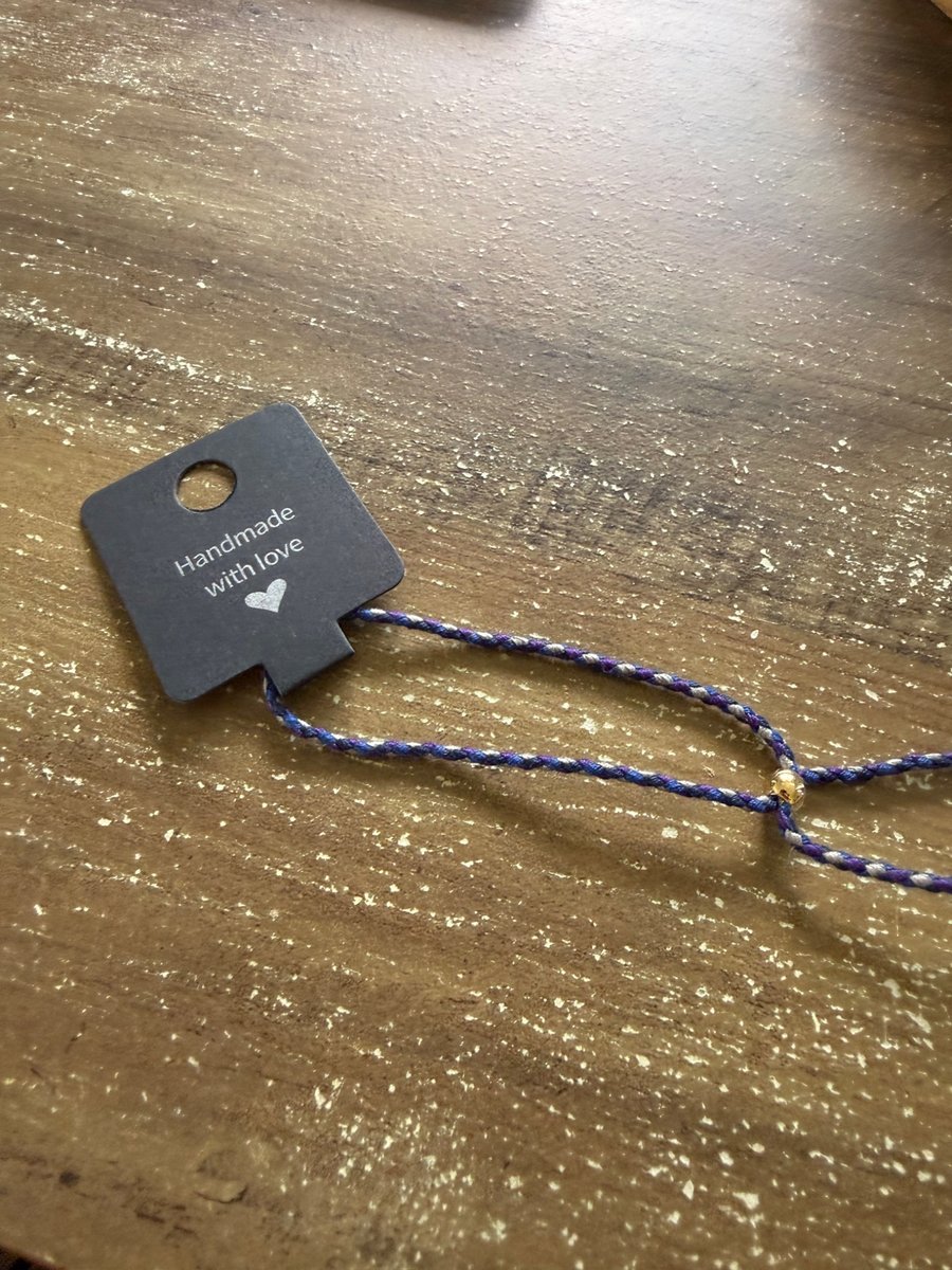 Handmade Braided Cord Bracelet - Navy, Purple & Silver with Gold Bead