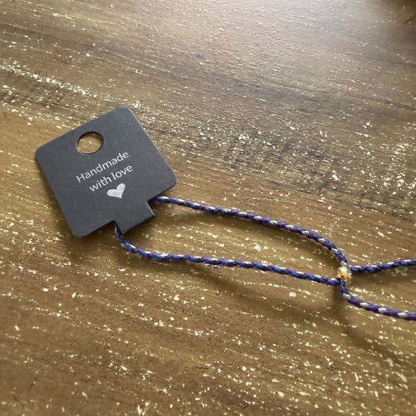 Handmade Braided Cord Bracelet - Navy, Purple & Silver with Gold Bead