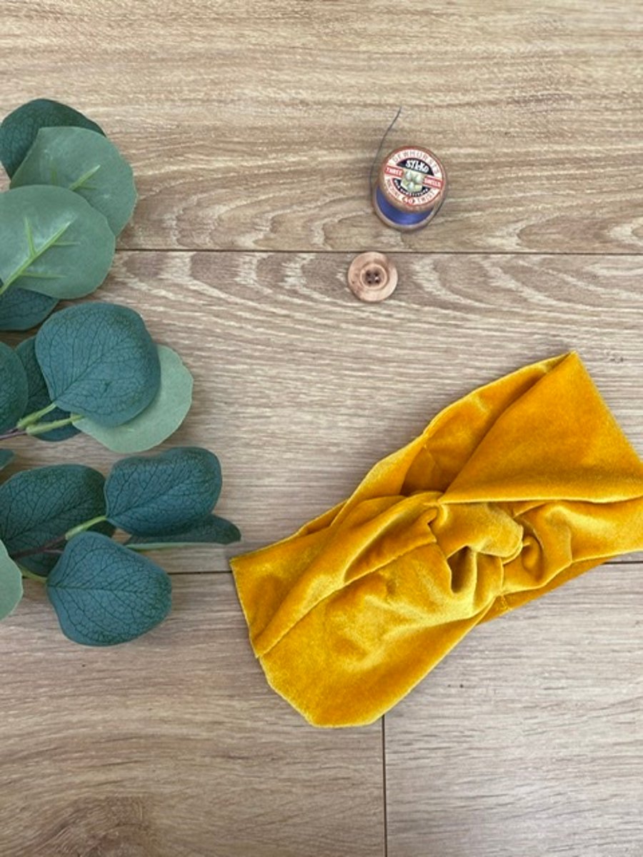 Mustard Gold Top Knot Jersey Headband, stretchy Alice Band, Adult, Boho Chic