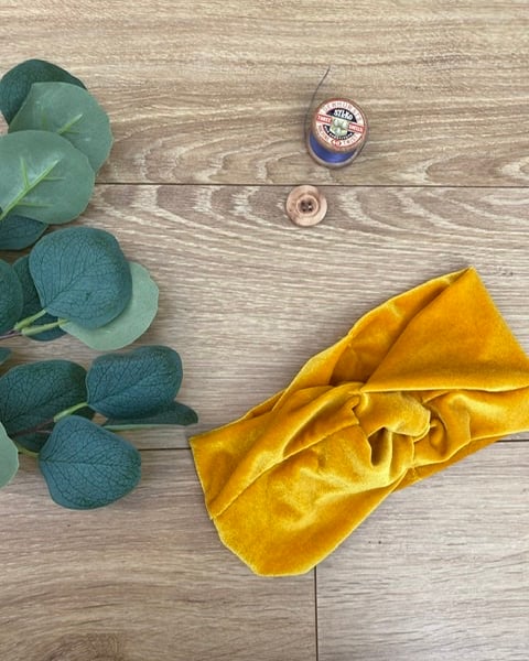 Mustard Gold Top Knot Jersey Headband, stretchy Alice Band, Adult, Boho Chic