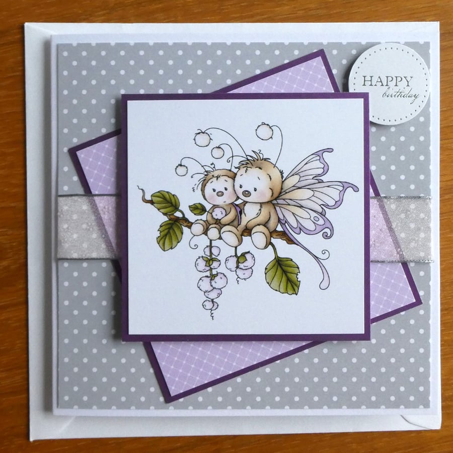 Cute Bugs on a Twig Birthday Card - Happy Birthday