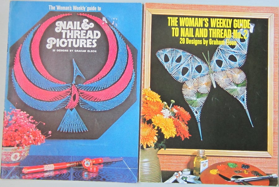 SALE 2 Vintage 1970s Nail and Thread Pictures Booklets