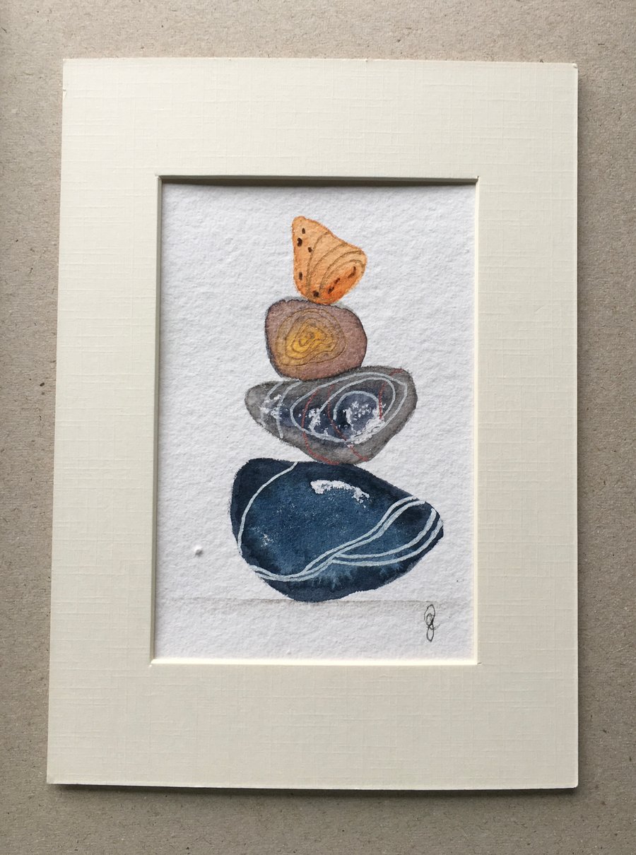 Pebble pile 5 watercolour painting 