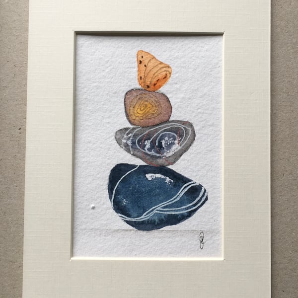 Pebble pile 5 watercolour painting 