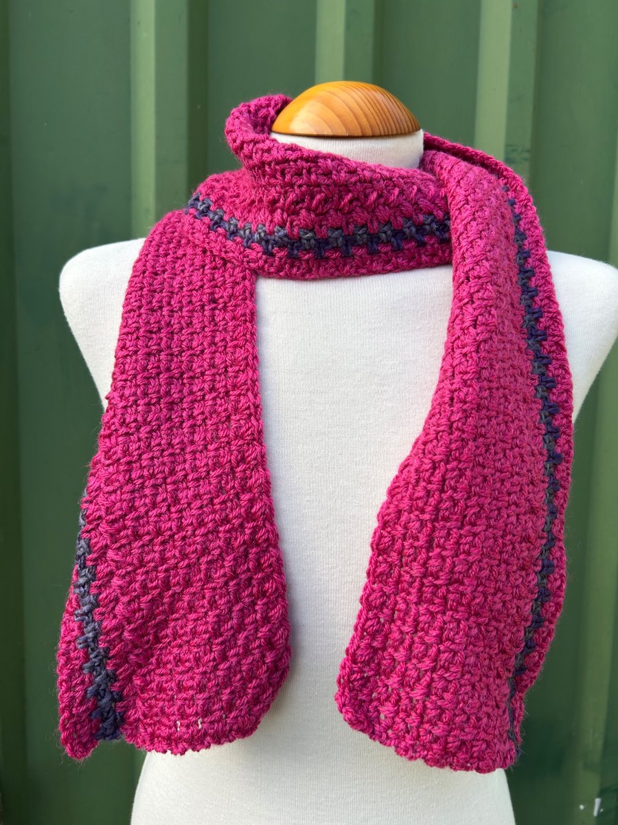 Handmade Fuchsia Pink Scarf with Purple Detail