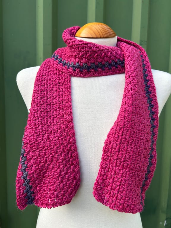 Handmade Fuchsia Pink Scarf with Purple Detail