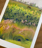 Dorset landscape Art Print - miniature Horses, Thomas Hardy country, pastel - Image 3