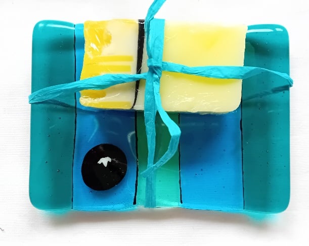 Fused glass Soap Dish with Sheep detail