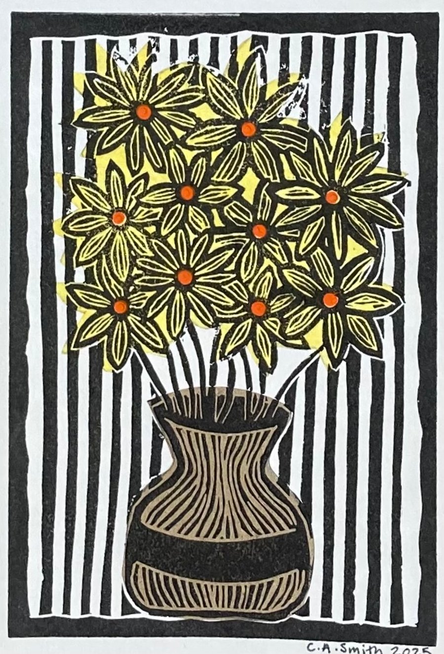 Vase of Flowers, original lino print, 'Perfectly Imperfect'