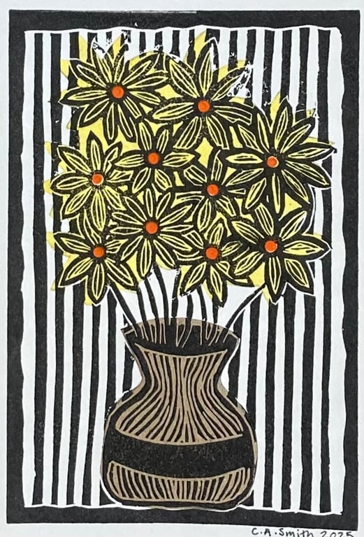 Vase of Flowers, original lino print, 'Perfectly Imperfect'