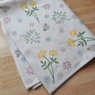 Handprinted Cotton Tea Towel - Floral Meadow