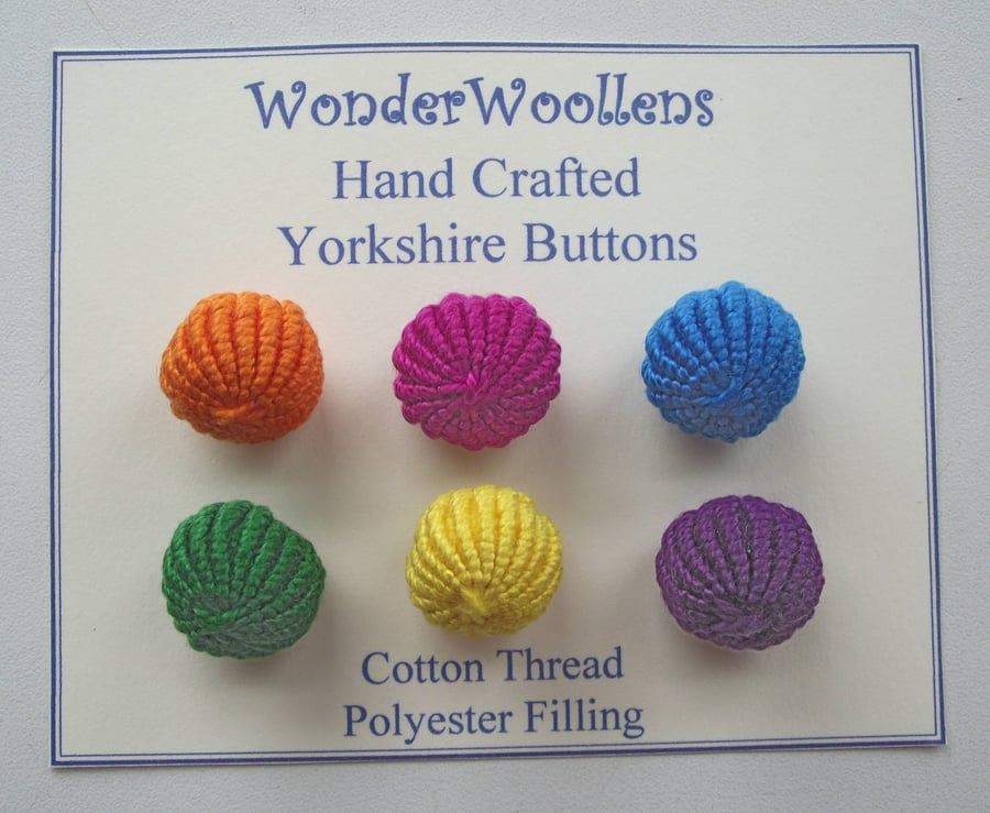 Yorkshire Thread Buttons, set of 6, Handmade, Assorted Colours, Embellishments