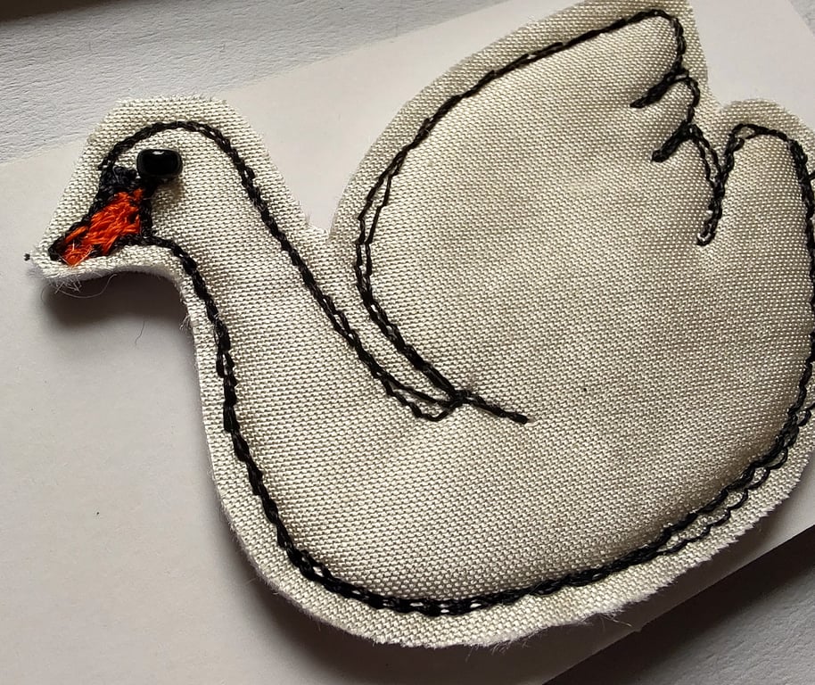 Embroidered Swan Bird Brooch