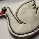 Embroidered Swan Bird Brooch