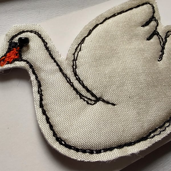 Embroidered Swan Bird Brooch