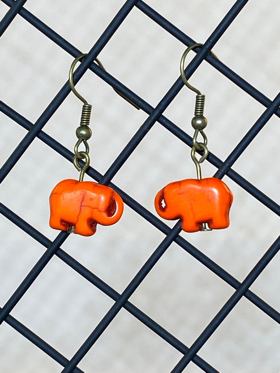 Orange elephant earrings 