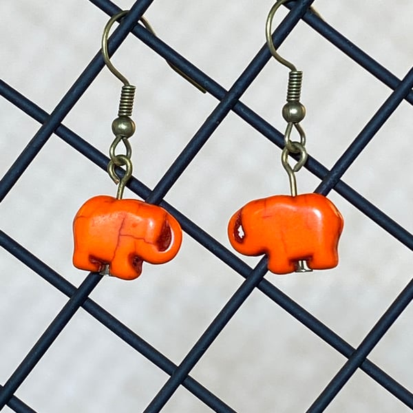 Orange elephant earrings 