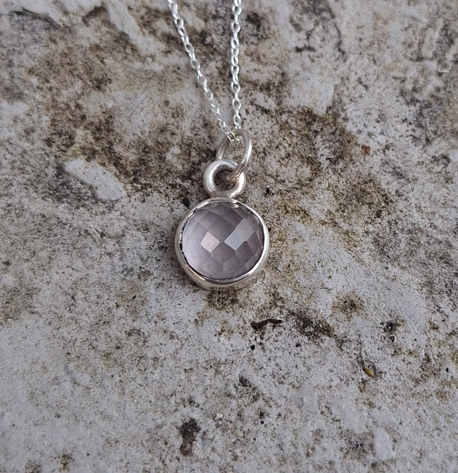 Rose Quartz Bezel Pendant in Sterling Silver