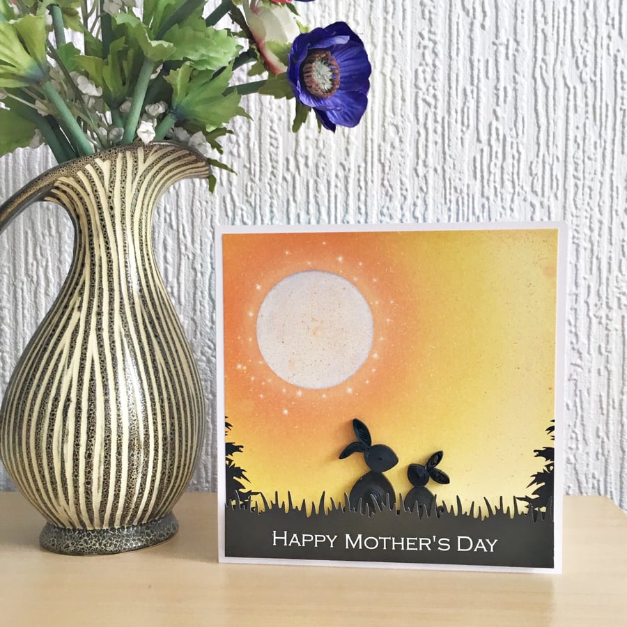 Mother’s Day card -quilled rabbits - boxed card option
