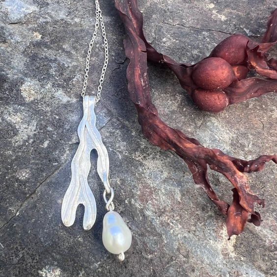 Silver Seaweed and Freshwater Pearl Necklace