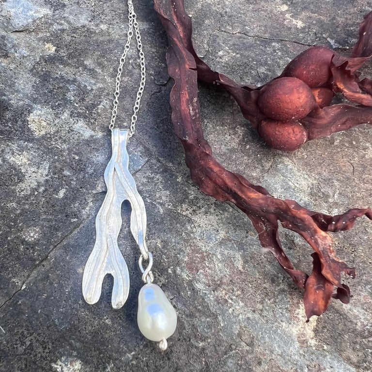Silver Seaweed and Freshwater Pearl Necklace
