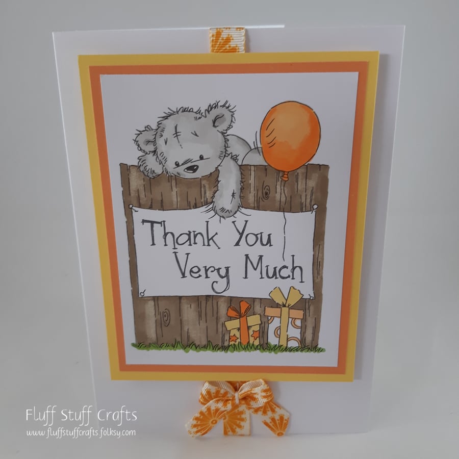 Thank you card - bear on the fence