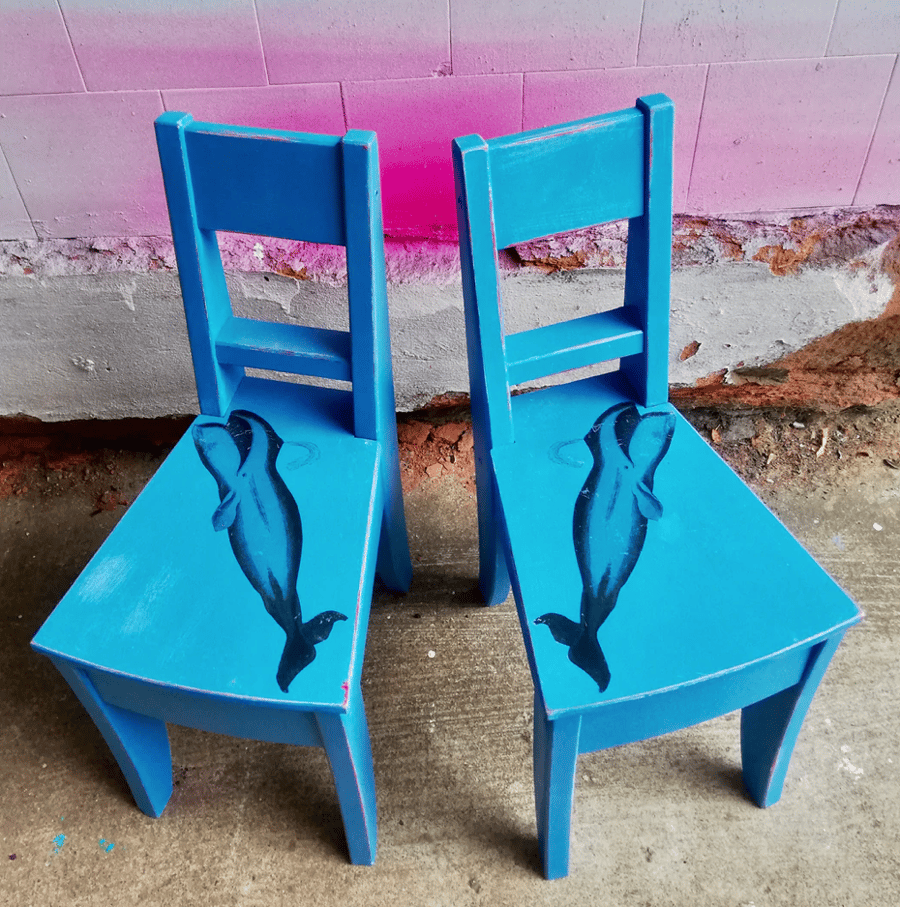 Super cute painted children's chairs with Whale design 